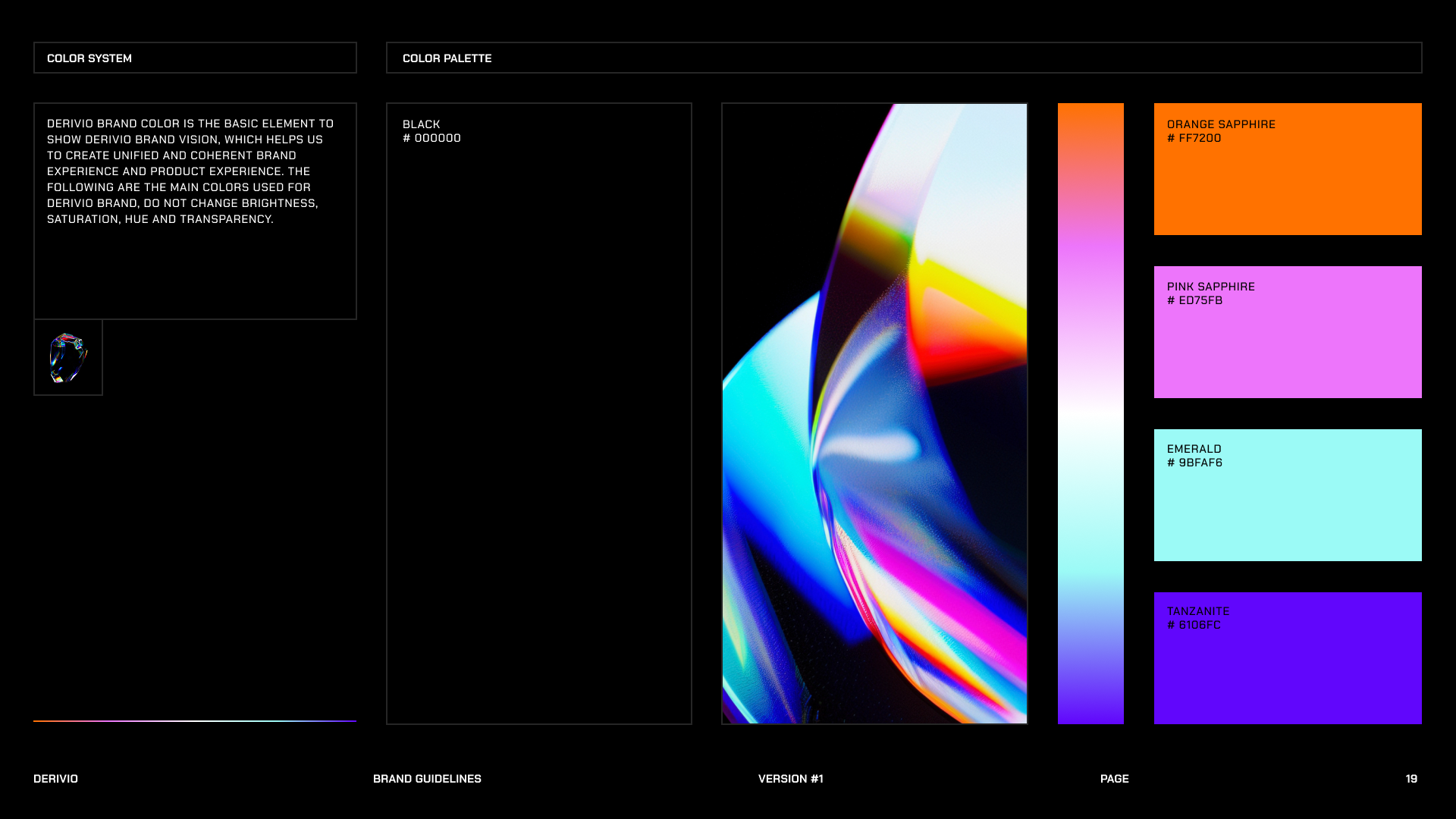 Derivio black and sapphire-inspired color palette