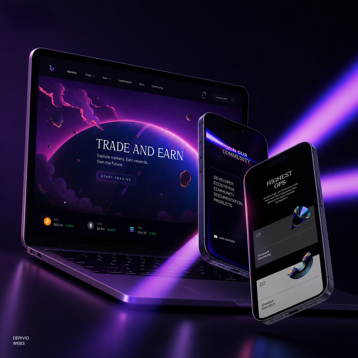 Derivio trading website shown across desktop and mobile devices