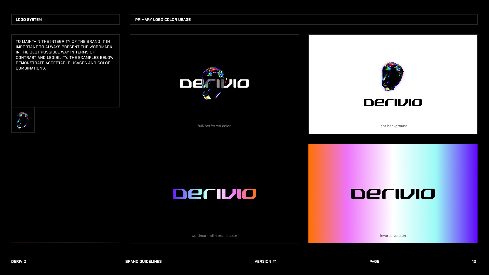 Derivio logo color and background usage guidelines