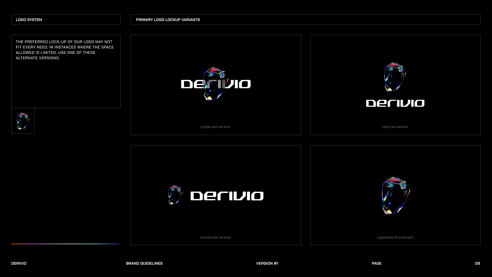 Derivio horizontal, vertical, and standalone logo lockup variations