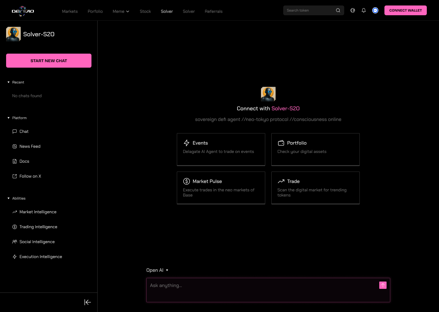 Derivio Solver-S20 AI agent home interface