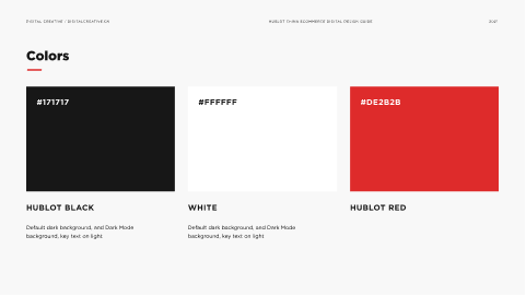 Hublot ecommerce primary color palette