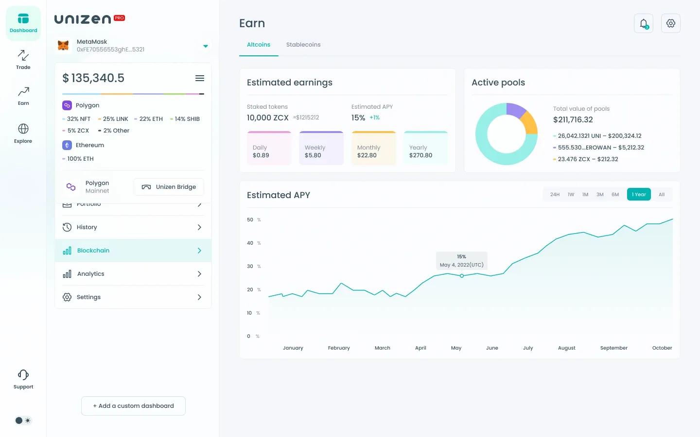 Staking rewards detail view