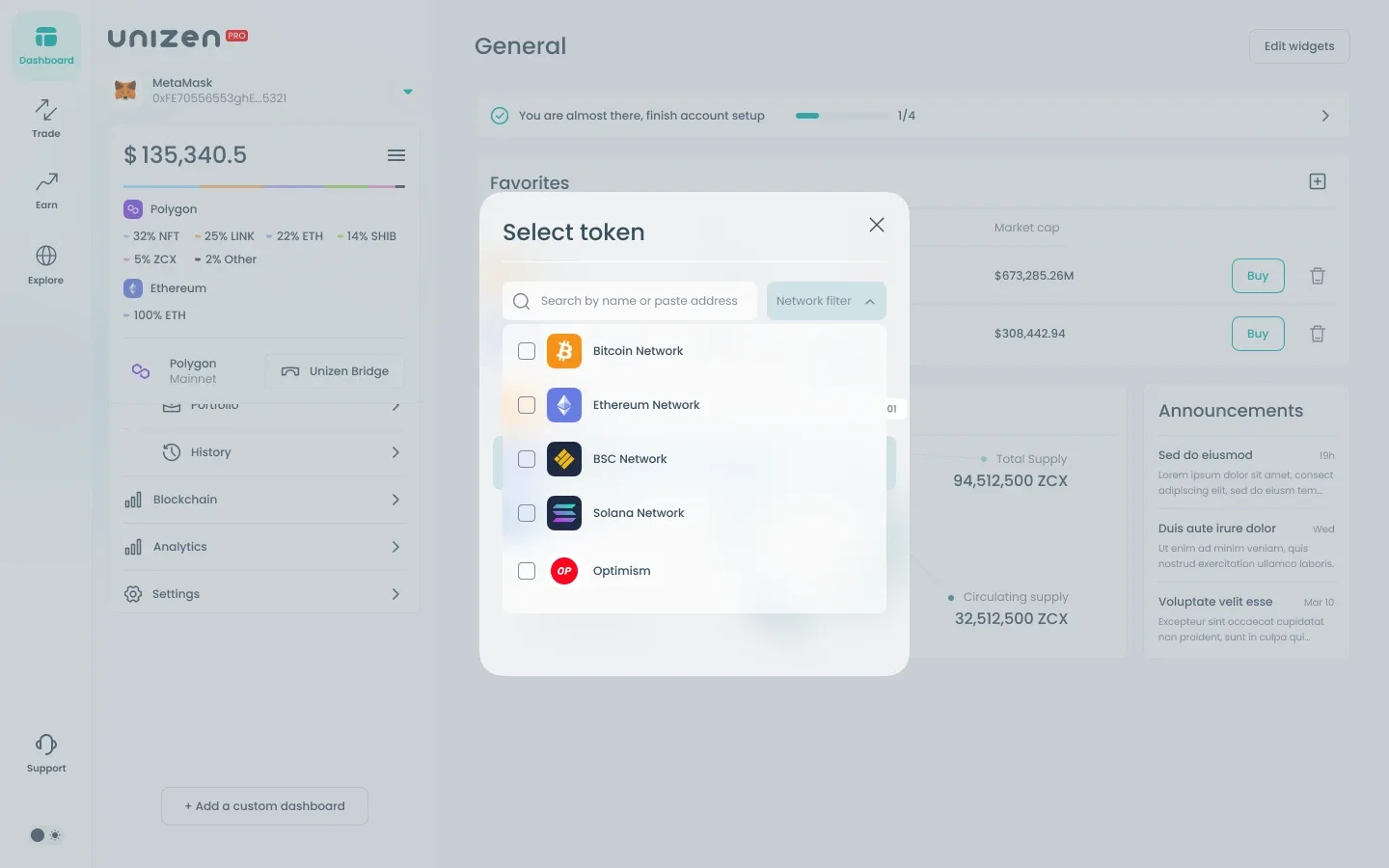 Token search and favorites