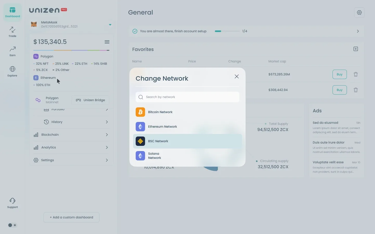 Available networks selector