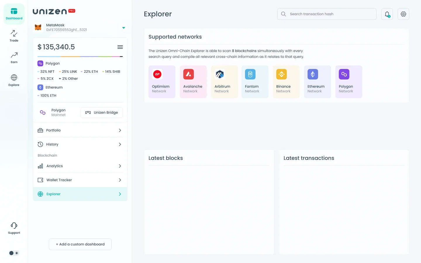 Unizen omni-chain explorer