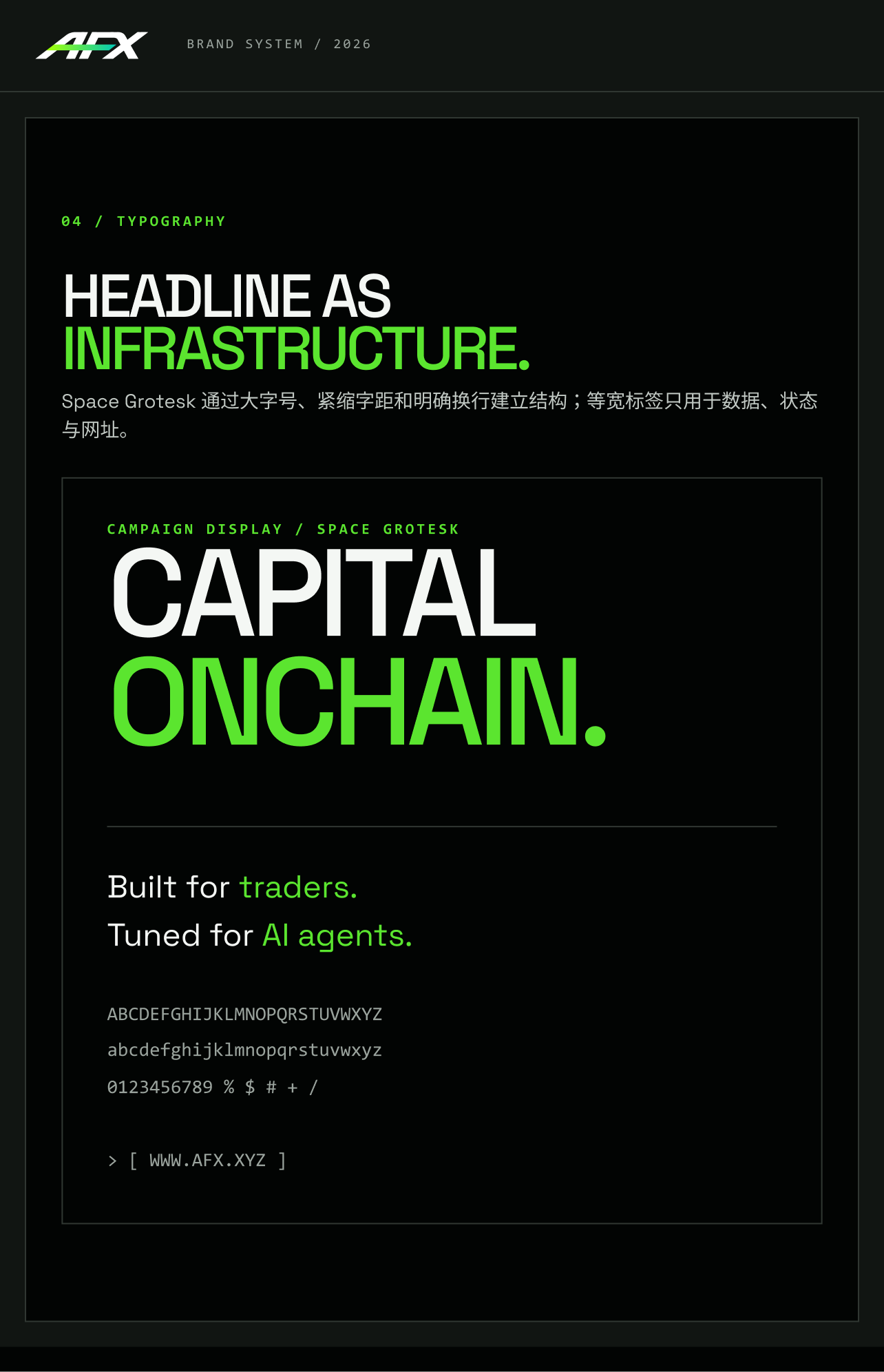 AFX typography system using Space Grotesk